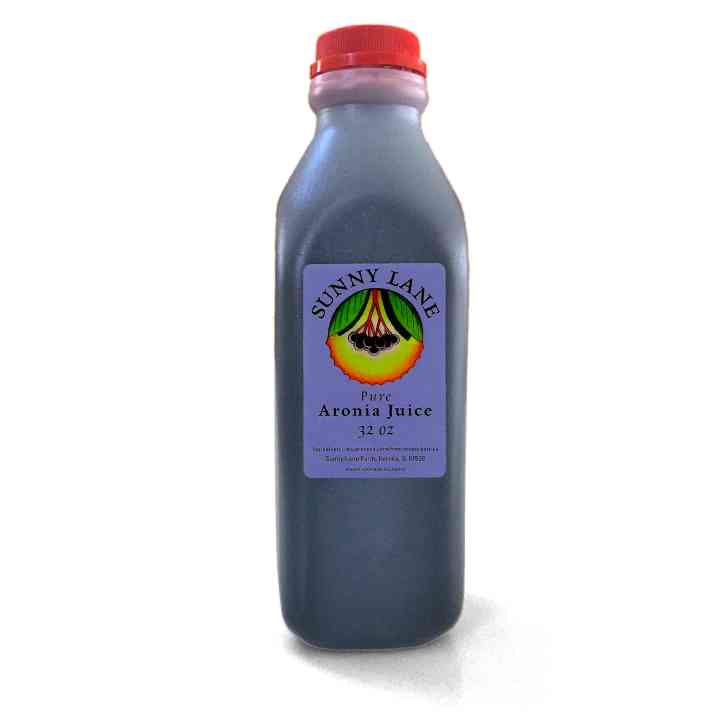 Bottle of Sunny Lane Farms aronia berry juice