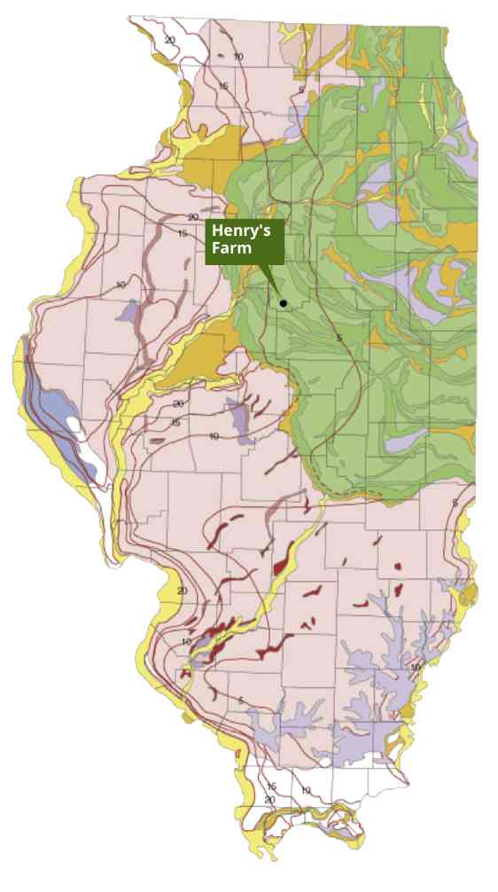 Illinois geology map showing Wisconsin Period glaciers